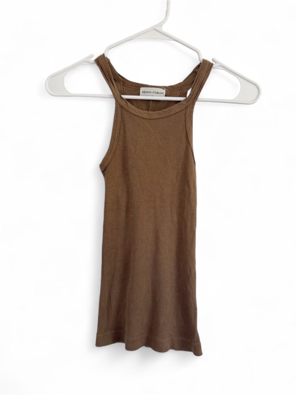 Aritzia Denim Forum Womens Ribbed Tank Top S 100% Cotton Tan Minimalist Basic